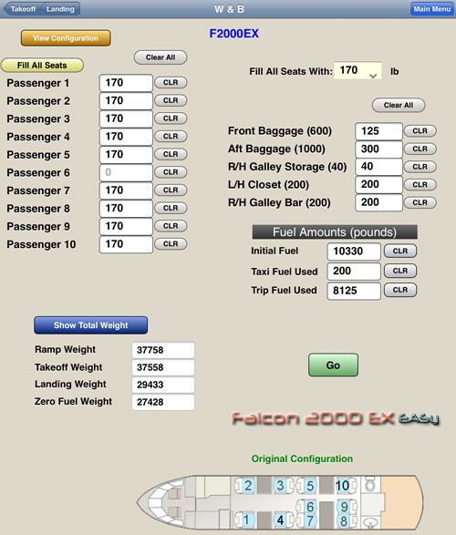 Falcon 2000EX - Weight and Balance App