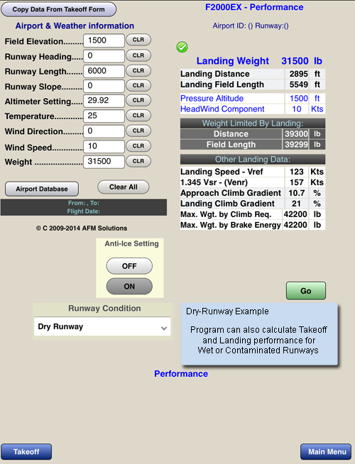 Falcon 2000EX Landing Performance App