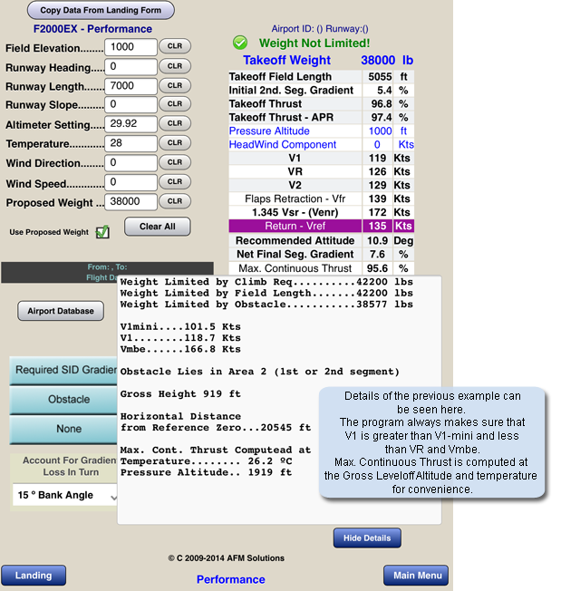 Falcon 2000EX Takeoff Performance App