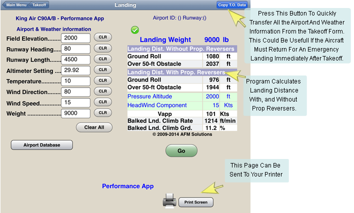 King Air C90A Landing Performance App