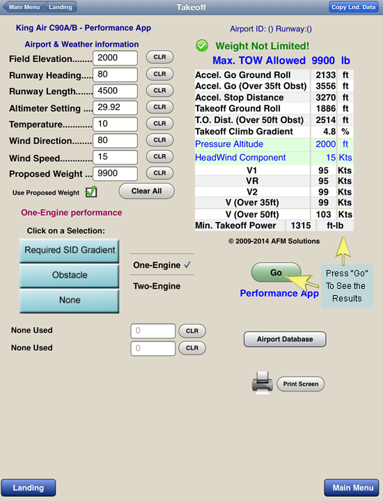 King Air C90A Takeoff Performance Data