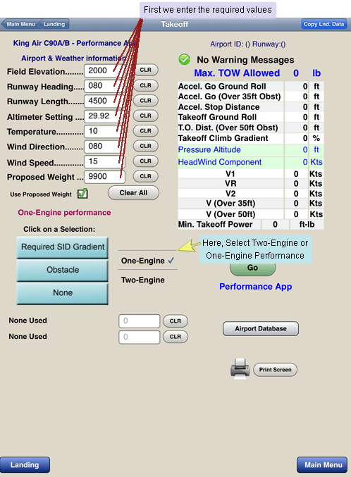 King Air Takeoff Performance App For iPad