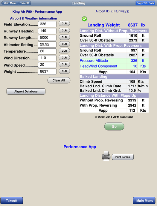 Landing Performance - King Air F90