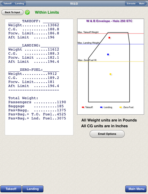 King Air B200, Halo 250, Weight and Balance output on iPad