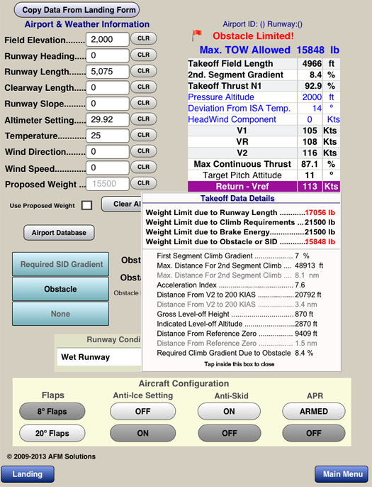 Lear 45XR Takeoff Screen With Details