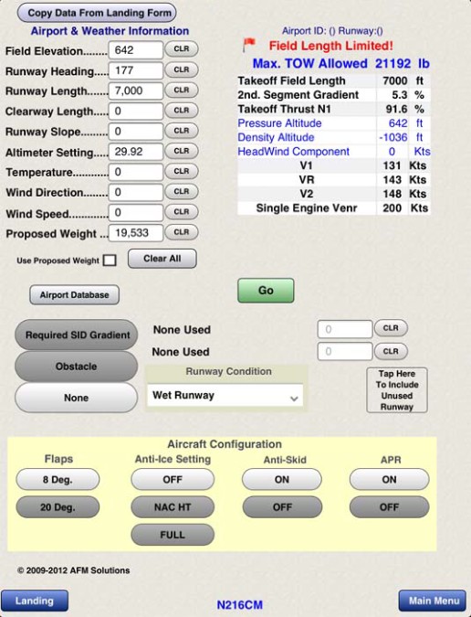 Takeoff performance app for iPad