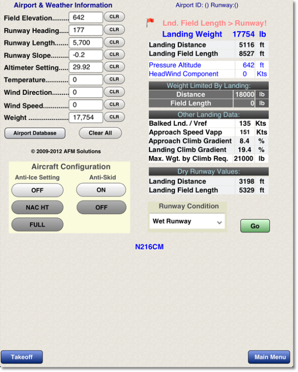 Learjet 55 landing performance computer