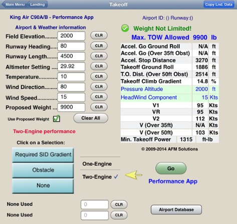 King Air C90A Takeoff Performance App