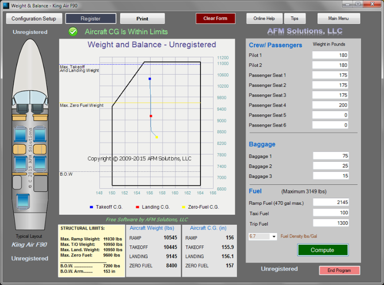 King Air F90 Weight and Balance App