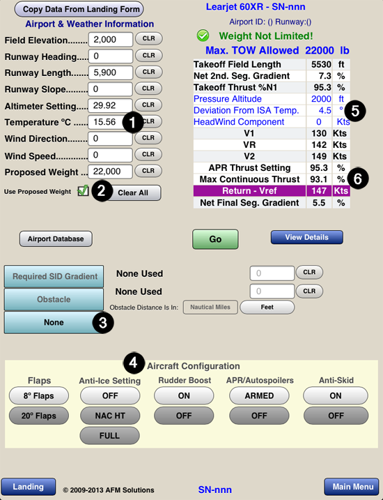 Learjet LR60XR Takeoff Performance App