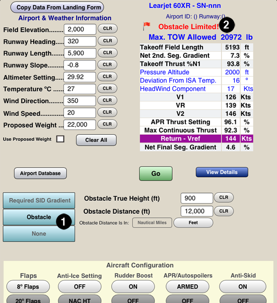 Learjet LR60XR Takeoff Performance App for iPad